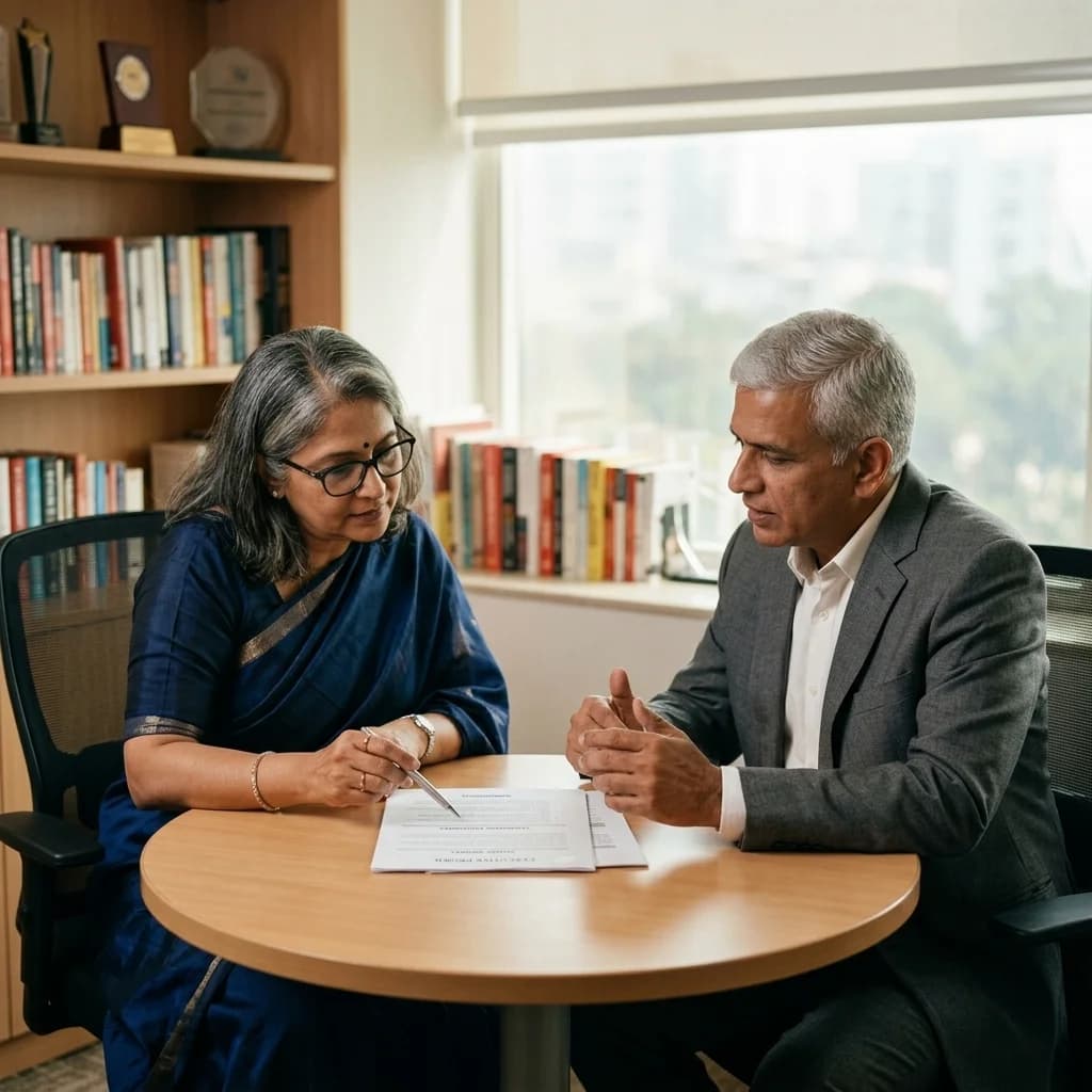 Recruiter reviewing executive profile with candidate